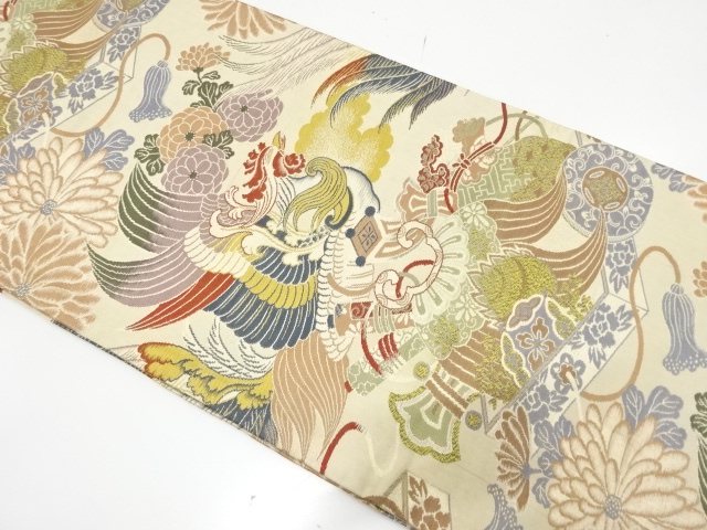 JAPANESE KIMONO / ANTIQUE MARU OBI / WOVEN PHOENIX